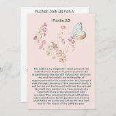 詩篇23 ピンクの花と蝶のお祝い ライフ 招待状 (正面/裏面)