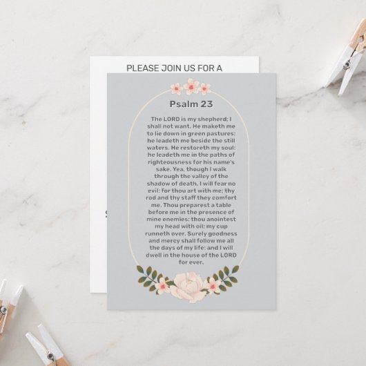 詩篇23 ピンクの花のライフセレブレーション 葬儀案内 招待状 (正面/裏面インサイチュ)