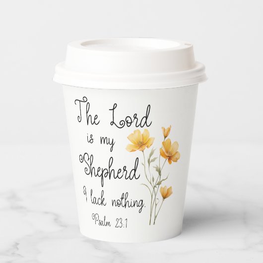 詩篇23:1主は私の羊飼いの黄色い花 紙コップ (正面)