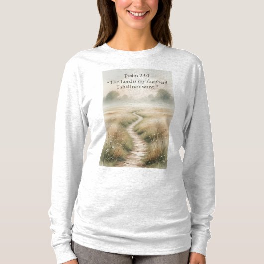 詩篇23:1 キリスト教女性用長袖Tシャツ Tシャツ (正面)