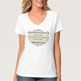 詩篇23:1 シールド柄 レディースVネックTシャツ Tシャツ