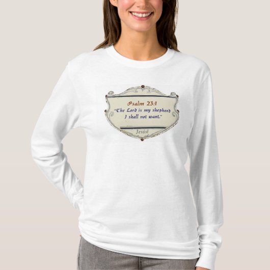 詩篇23:1 シールド柄 女性用長袖Tシャツ Tシャツ (正面)