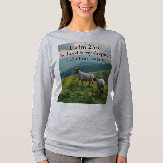 詩篇23:1 聖句 レディース長袖Tシャツ Tシャツ (正面)