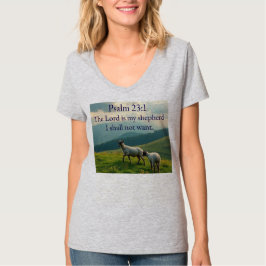 詩篇23:1 聖句 レディースVネックTシャツ Tシャツ