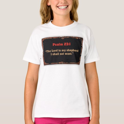 詩篇23:1 聖書の詩 キリスト教の女性用Tシャツ Tシャツ (正面)