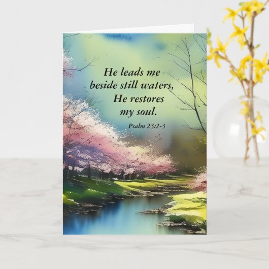 詩篇23:2-3彼は私の魂の聖書の聖句を回復する カード (黄色い花)