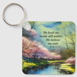 詩篇23:2-3彼は私の魂の聖書の聖句を回復する キーホルダー
