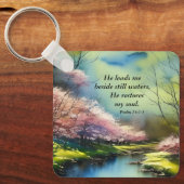 詩篇23:2-3彼は私の魂の聖書の聖句を回復する キーホルダー (正面)
