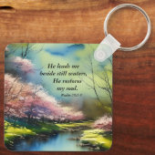 詩篇23:2-3彼は私の魂の聖書の聖句を回復する キーホルダー (裏面)