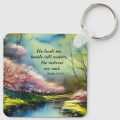 詩篇23:2-3彼は私の魂の聖書の聖句を回復する キーホルダー (裏面)