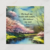 詩篇23:2-3彼は私の魂の聖書の聖句を回復する スクエア名刺 (正面)
