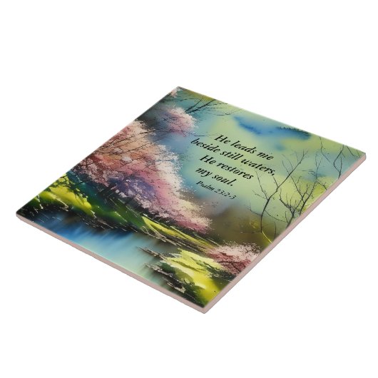 詩篇23:2-3彼は私の魂の聖書の聖句を回復する タイル (側面)