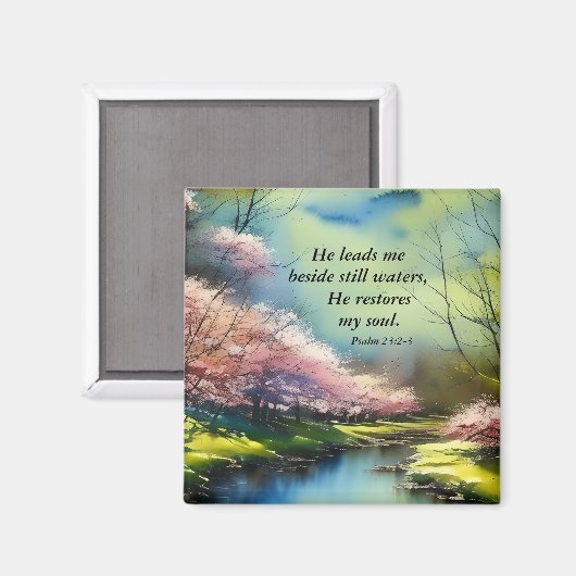 詩篇23:2-3彼は私の魂の聖書の聖句を回復する マグネット (正面/裏面)