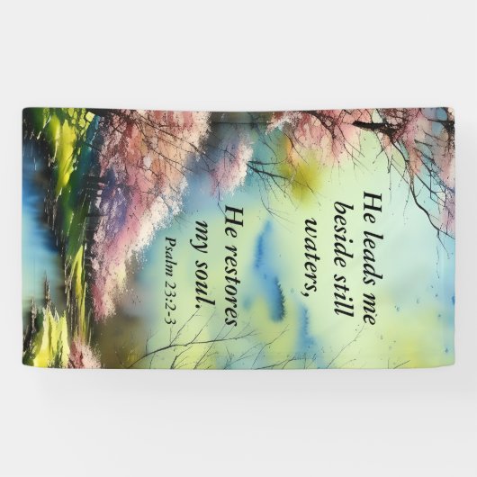 詩篇23:2-3彼は私の魂の聖書の聖句を回復する 横断幕 (横)