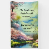 詩篇23:2-3彼は私の魂の聖書の聖句を回復する 横断幕 (縦)