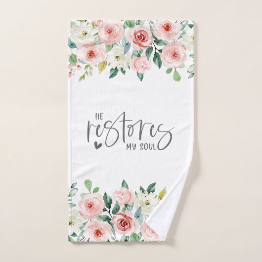 詩篇23:3彼は私の魂の聖書のバラの風呂を復元する バスタオルセット (ハンドタオル)