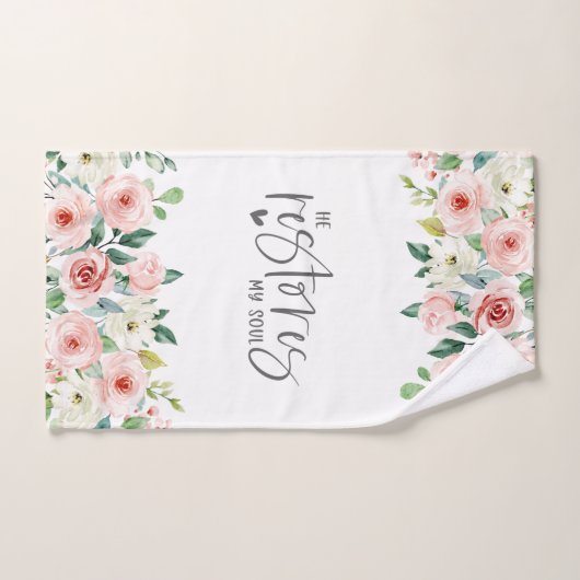 詩篇23:3彼は私の魂の聖書のバラの風呂を復元する バスタオルセット (ハンドタオル)
