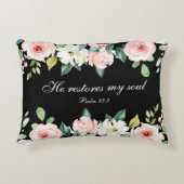 詩篇23:3彼は私の魂の聖書の聖句とバラを回復する アクセントクッション (正面)