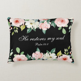 詩篇23:3彼は私の魂の聖書の聖句とバラを回復する アクセントクッション