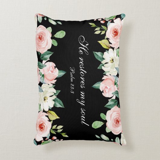 詩篇23:3彼は私の魂の聖書の聖句とバラを回復する アクセントクッション (正面(垂直))