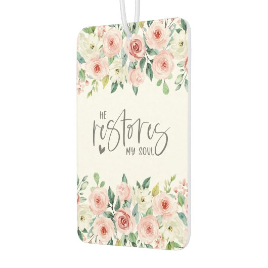 詩篇23:3彼は私の魂の聖書の聖句とバラを回復する カーエアーフレッシュナー (左)