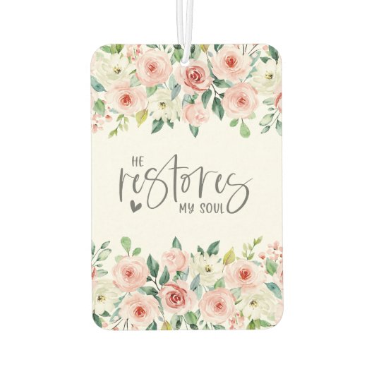 詩篇23:3彼は私の魂の聖書の聖句とバラを回復する カーエアーフレッシュナー (裏面)