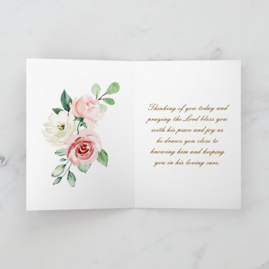 詩篇23:3彼は私の魂の聖書の聖句とバラを回復する カード (内部)