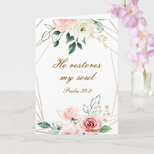 詩篇23:3彼は私の魂の聖書の聖句とバラを回復する カード (蘭)