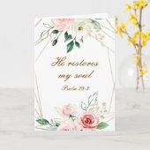 詩篇23:3彼は私の魂の聖書の聖句とバラを回復する カード (黄色い花)