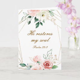 詩篇23:3彼は私の魂の聖書の聖句とバラを回復する カード
