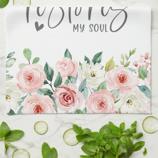 詩篇23:3彼は私の魂の聖書の聖句とバラを回復する キッチンタオル (折り畳み)