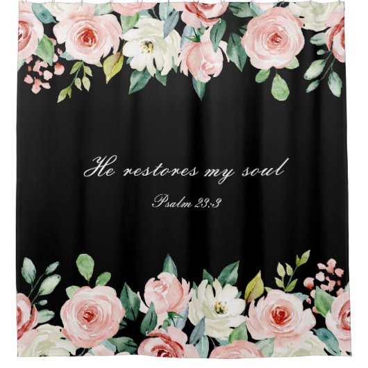 詩篇23:3彼は私の魂の聖書の聖句とバラを回復する シャワーカーテン (正面)