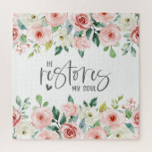 詩篇23:3彼は私の魂の聖書の聖句とバラを回復する ジグソーパズル (縦)