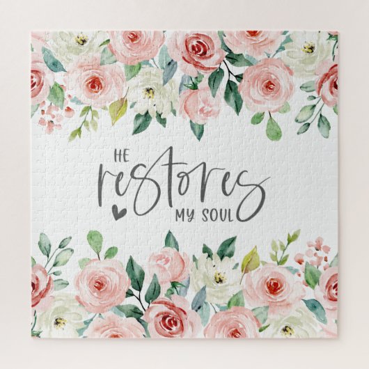 詩篇23:3彼は私の魂の聖書の聖句とバラを回復する ジグソーパズル (縦)