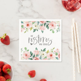 詩篇23:3彼は私の魂の聖書の聖句とバラを回復する スタンダードカクテルナプキン