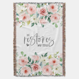 詩篇23:3彼は私の魂の聖書の聖句とバラを回復する スローブランケット