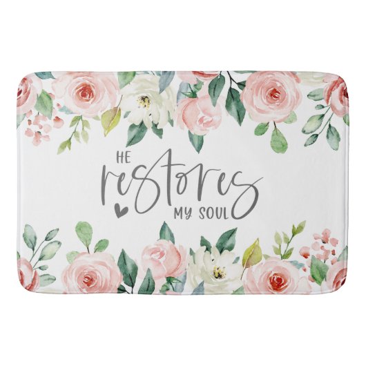 詩篇23:3彼は私の魂の聖書の聖句とバラを回復する バスマット (正面)