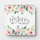 詩篇23:3彼は私の魂の聖書の聖句とバラを回復する フォトプラーク (正面)