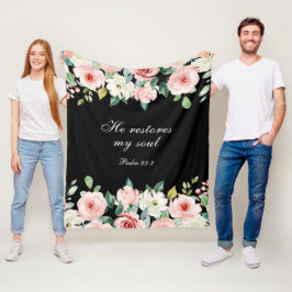 詩篇23:3彼は私の魂の聖書の聖句とバラを回復する フリースブランケット