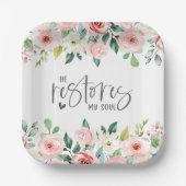 詩篇23:3彼は私の魂の聖書の聖句とバラを回復する ペーパープレート (正面)