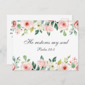 詩篇23:3彼は私の魂の聖書の聖句とバラを回復する ポストカード (正面/裏面)