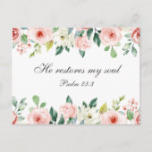 詩篇23:3彼は私の魂の聖書の聖句とバラを回復する ポストカード (正面)