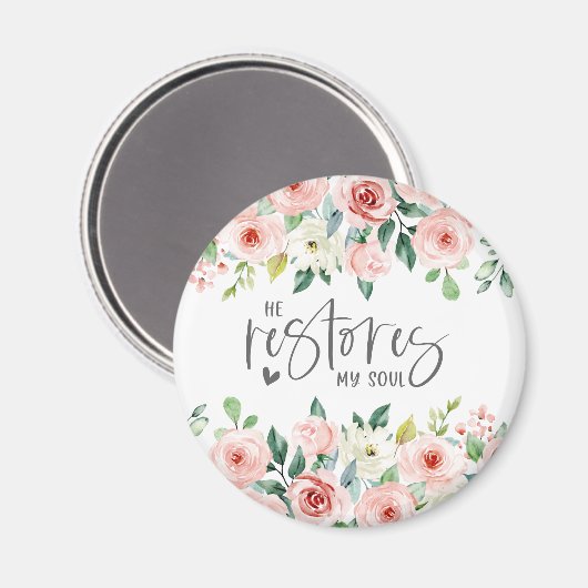 詩篇23:3彼は私の魂の聖書の聖句とバラを回復する マグネット (正面/裏面)