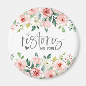 詩篇23:3彼は私の魂の聖書の聖句とバラを回復する マグネット (正面)