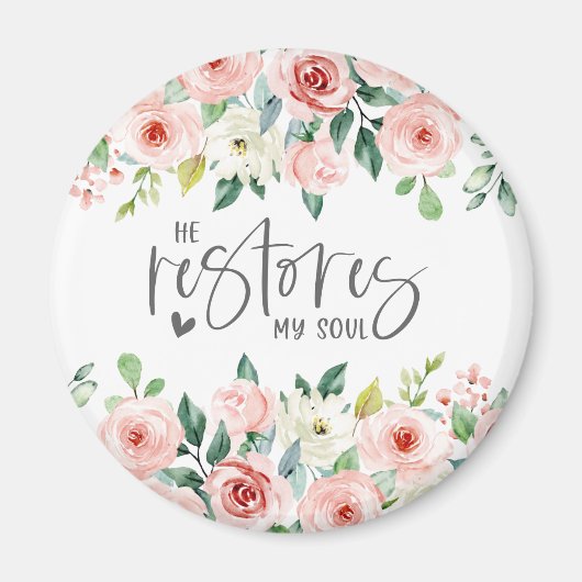 詩篇23:3彼は私の魂の聖書の聖句とバラを回復する マグネット (正面)