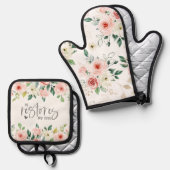 詩篇23:3彼は私の魂の聖書の聖句とバラを回復する 鍋つかみ&鍋敷きセット (正面/裏面)