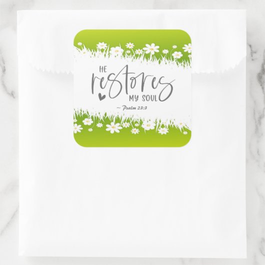 詩篇23:3彼は私の魂の聖書の聖句を回復する スクエアシール (バッグ)