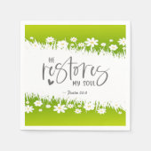 詩篇23:3彼は私の魂の聖書の聖句を回復する スタンダードカクテルナプキン (正面)