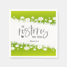 詩篇23:3彼は私の魂の聖書の聖句を回復する スタンダードカクテルナプキン