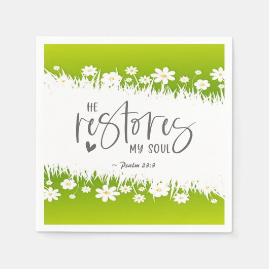 詩篇23:3彼は私の魂の聖書の聖句を回復する スタンダードカクテルナプキン (正面)